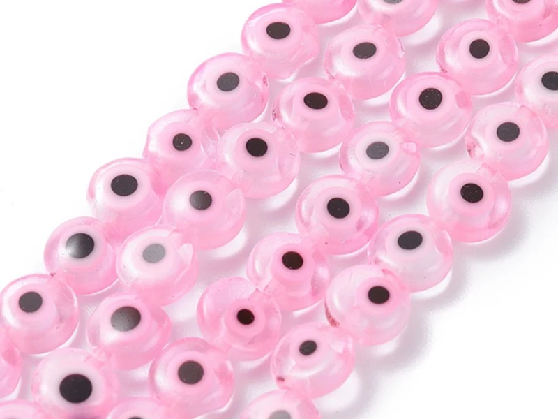 Lot de 20 petites perles en verre - œil turc rose - 6 x 3 mm