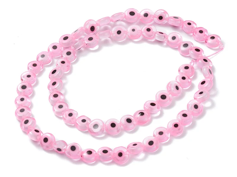 Lot de 20 petites perles en verre - œil turc rose - 6 x 3 mm
