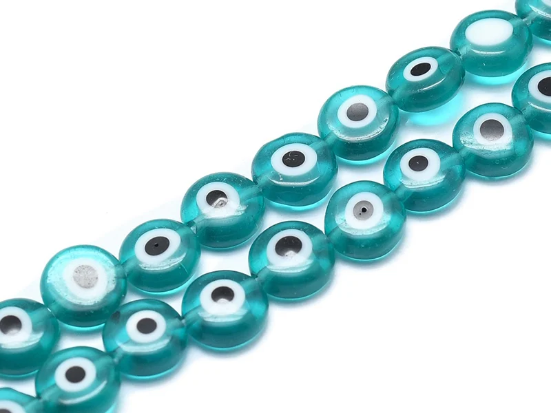 Lot de 20 petites perles en verre - œil turc turquoise - 6 x 3 mm