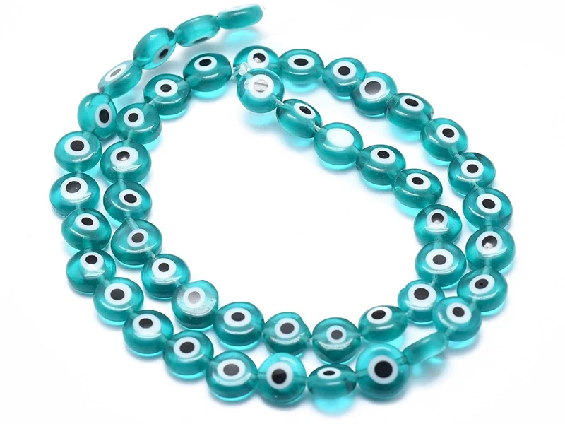 Lot de 20 petites perles en verre - œil turc turquoise - 6 x 3 mm
