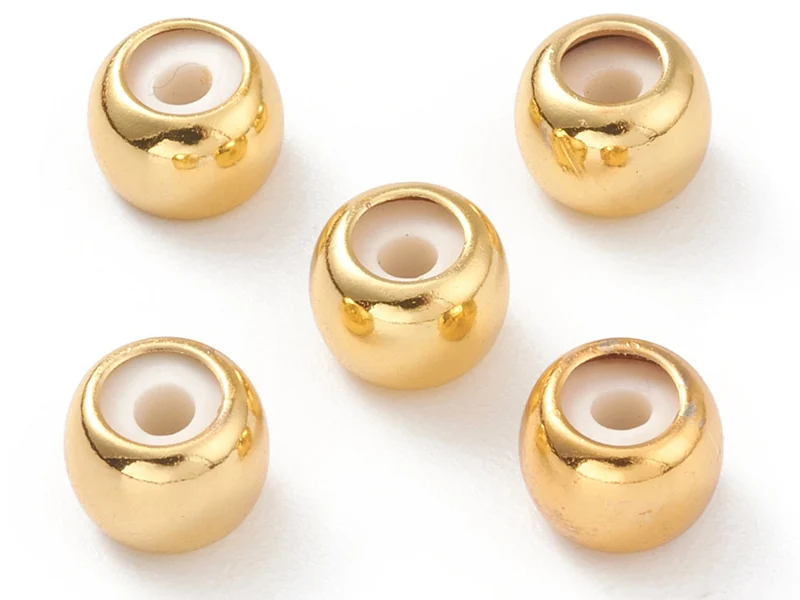 Lot de 5 perles stoppeur - perles avec caoutchouc pour bracelets coulissants - doré à l'or fin 18K- 7 x 5 mm