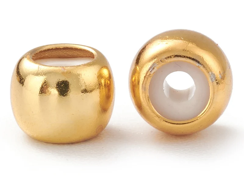 Lot de 5 perles stoppeur - perles avec caoutchouc pour bracelets coulissants - doré à l'or fin 18K- 7 x 5 mm