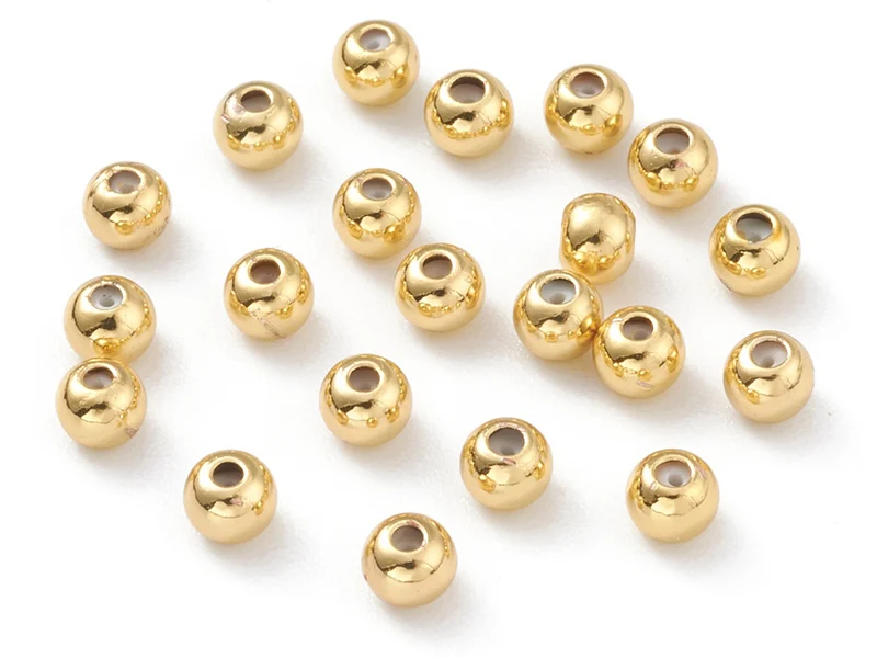 Lot de 5 perles stoppeur - perles avec caoutchouc pour bracelets coulissants - doré à l'or fin 18K - 4 x 3 mm
