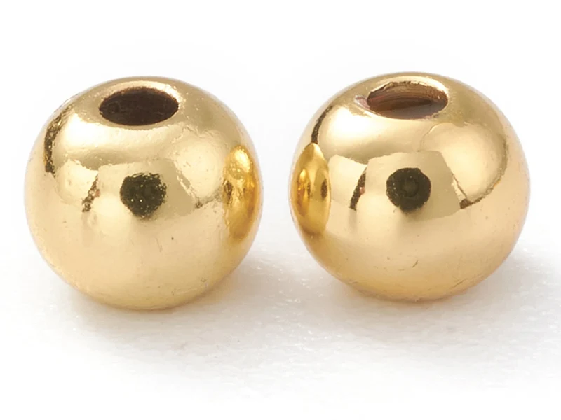 Lot de 5 perles stoppeur - perles avec caoutchouc pour bracelets coulissants - doré à l'or fin 18K - 4 x 3 mm