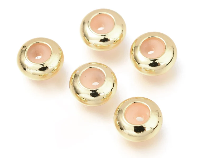 Lot de 5 perles stoppeur - perles avec caoutchouc pour bracelets coulissants - doré - 8 x 4 mm