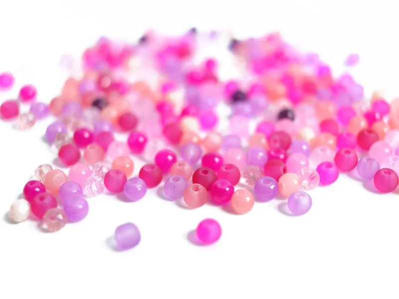20 g de perles rondes en verre 4 mm - tons roses