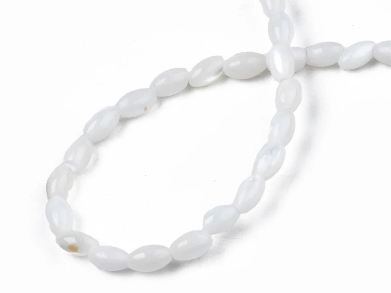 Lot de 20 perles en coquillage naturel - forme grain de riz - 5 x 3 mm