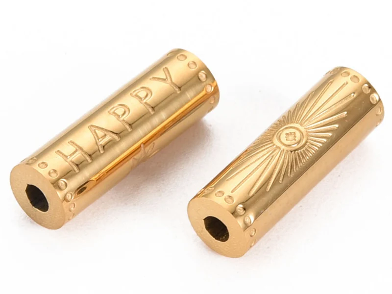 Perle talisman - colonne Happy - doré à l'or fin 14 K - 15 mm