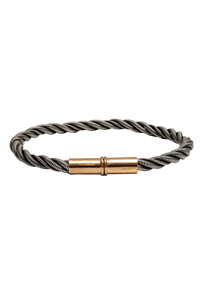 Jonc Twist Homme Argent Vieilli Et Plaqué Or Rose