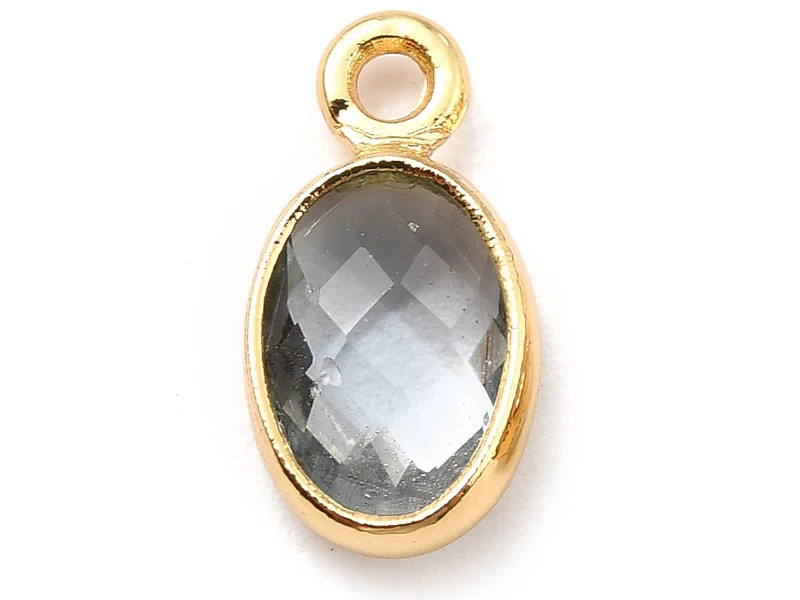 Pendentif ovale serti en verre à facettes - doré à l'or fin 18K - 9 mm - Gris