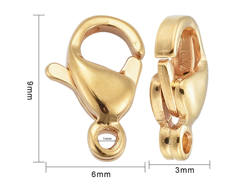 Lot de 10 fermoirs mousquetons - Doré à l'or fin 24K - éco pack - 9 x 6 mm