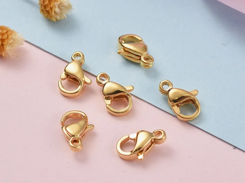 Lot de 10 fermoirs mousquetons - Doré à l'or fin 24K - éco pack - 9 x 6 mm