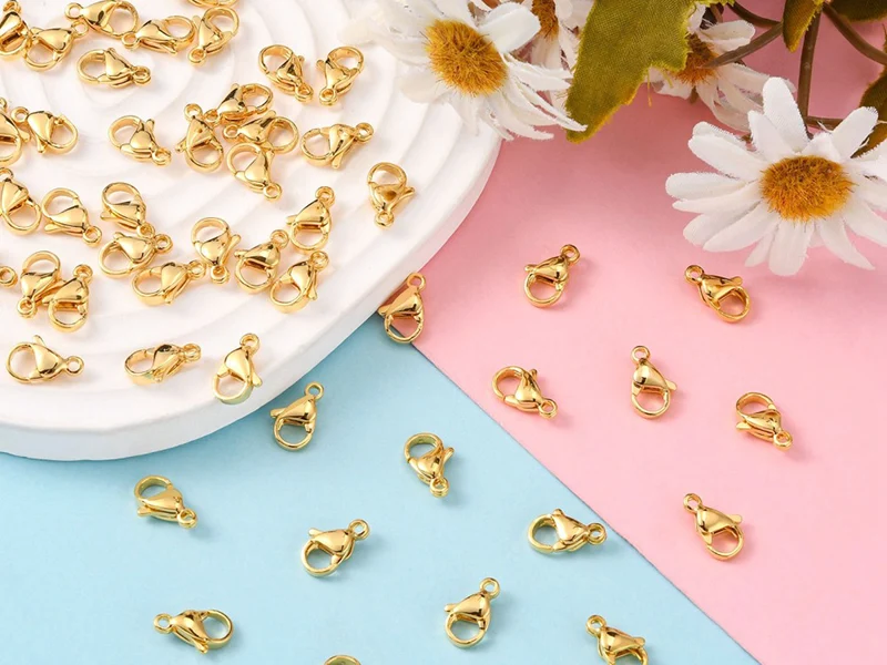 Lot de 10 fermoirs mousquetons - doré à l'or fin 24K - éco pack - 11 x 7 mm