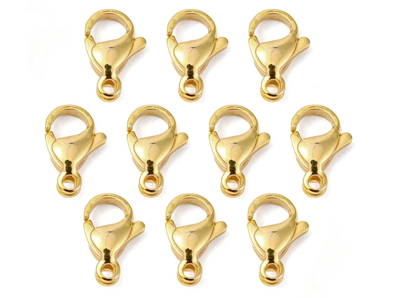 Lot de 10 fermoirs mousquetons - Doré à l'or fin 24K - éco pack - 13 x 8 mm