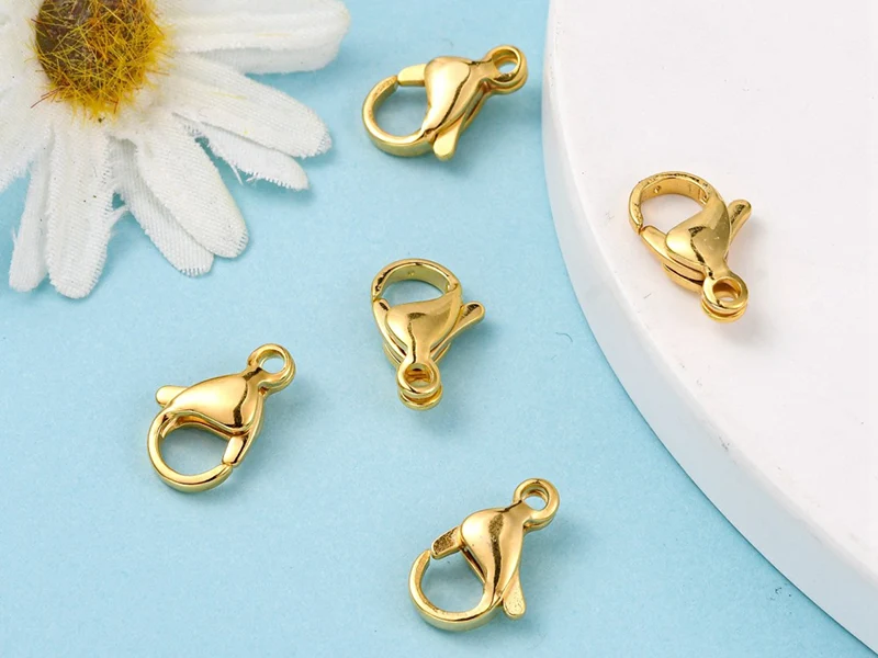 Lot de 10 fermoirs mousquetons - Doré à l'or fin 24K - éco pack - 13 x 8 mm
