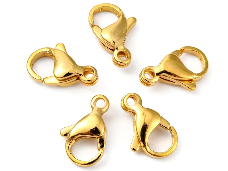 Lot de 10 fermoirs mousquetons - Doré à l'or fin 24K - éco pack - 13 x 8 mm