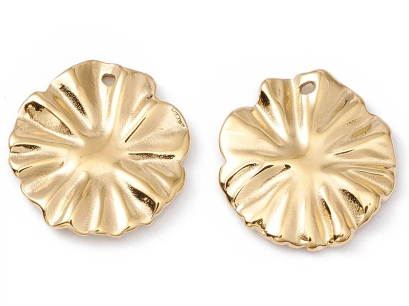 Pendentif feuille de lotus - Doré à l'or fin 24K - 13 x 12 mm
