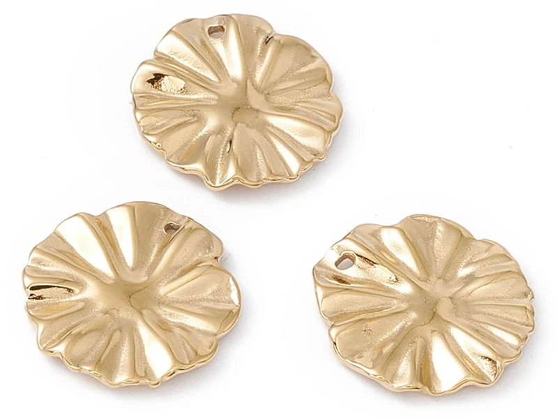 Pendentif feuille de lotus - Doré à l'or fin 24K - 13 x 12 mm