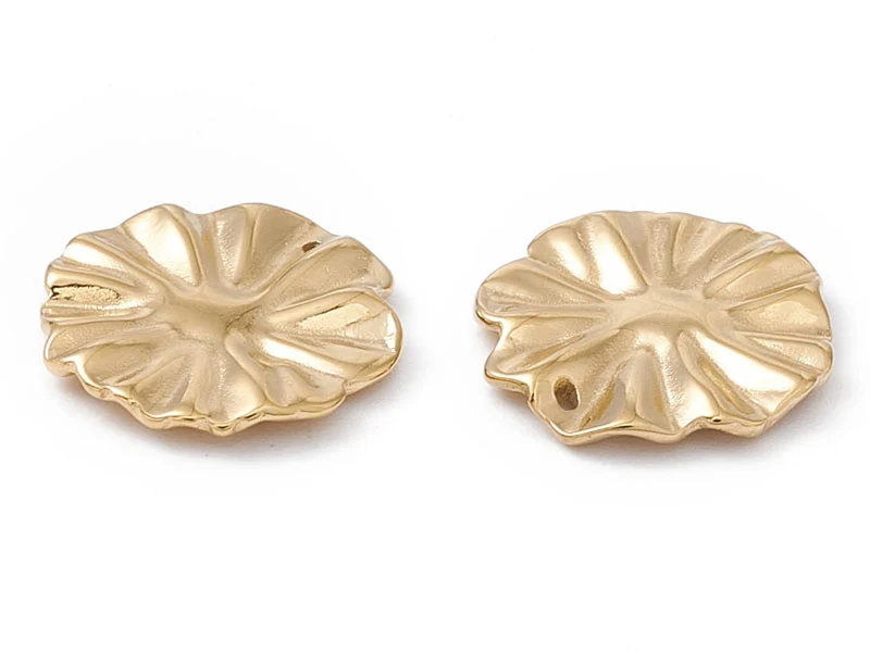 Pendentif feuille de lotus - Doré à l'or fin 24K - 13 x 12 mm