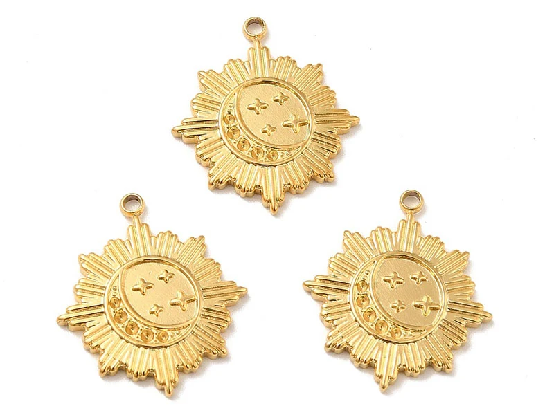 Pendentif soleil et étoile astro - Doré à l'or fin 18k - 21 x 18 mm