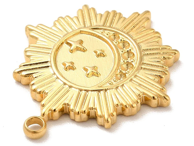Pendentif soleil et étoile astro - Doré à l'or fin 18k - 21 x 18 mm