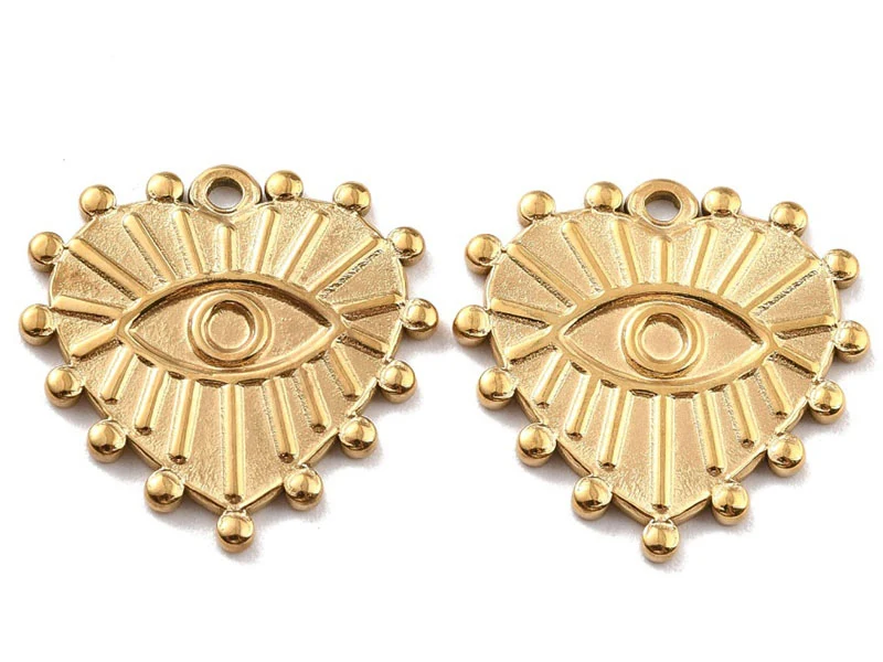 Pendentif cœur oeil - Doré à l'or fin 24K - 19 x 20 mm