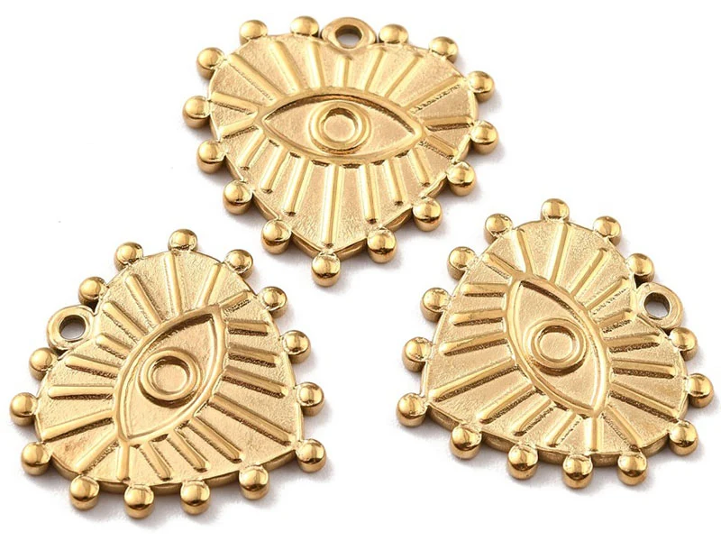 Pendentif cœur oeil - Doré à l'or fin 24K - 19 x 20 mm
