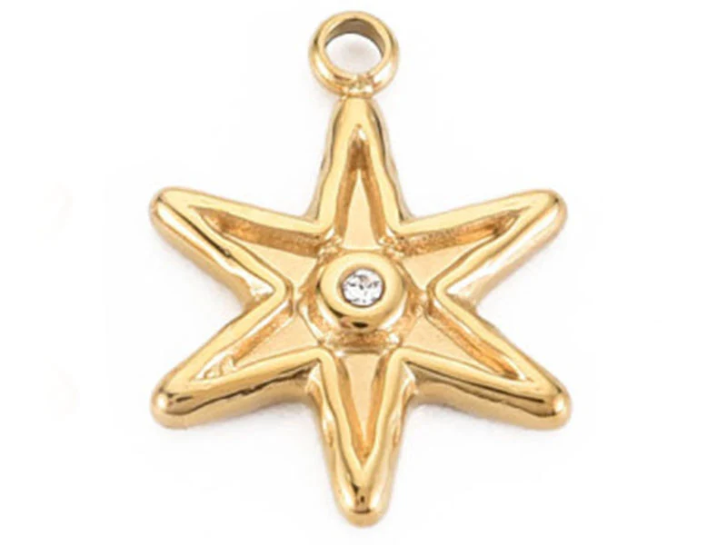 Pendentif étoile avec strass - doré à l'or fin 14K - 15 x 11 mm