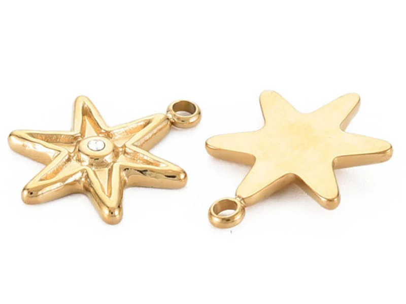 Pendentif étoile avec strass - doré à l'or fin 14K - 15 x 11 mm