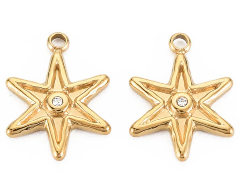 Pendentif étoile avec strass - doré à l'or fin 14K - 15 x 11 mm