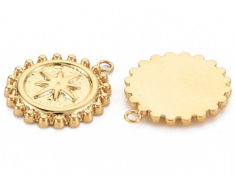 Pendentif texturé petite étoile astro - doré à l'or fin 14K - 18 x 15 mm