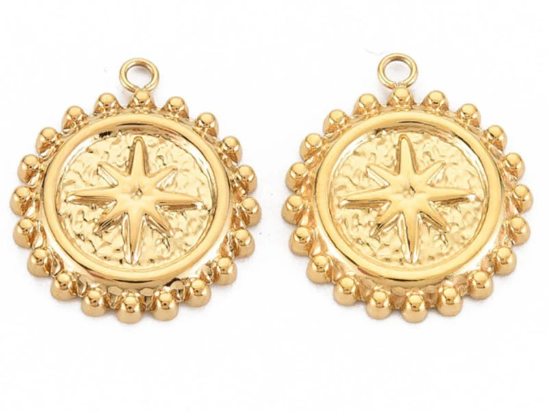 Pendentif texturé petite étoile astro - doré à l'or fin 14K - 18 x 15 mm