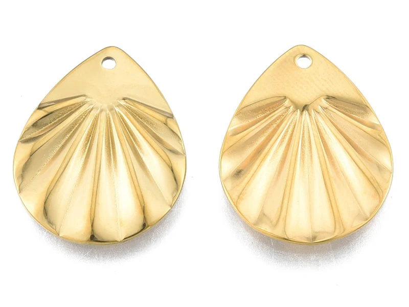 Pendentif goutte froissée - Doré à l'or fin 18K - 22 x 17 mm