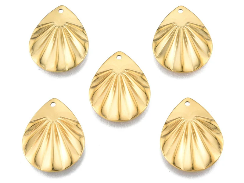 Pendentif goutte froissée - Doré à l'or fin 18K - 22 x 17 mm