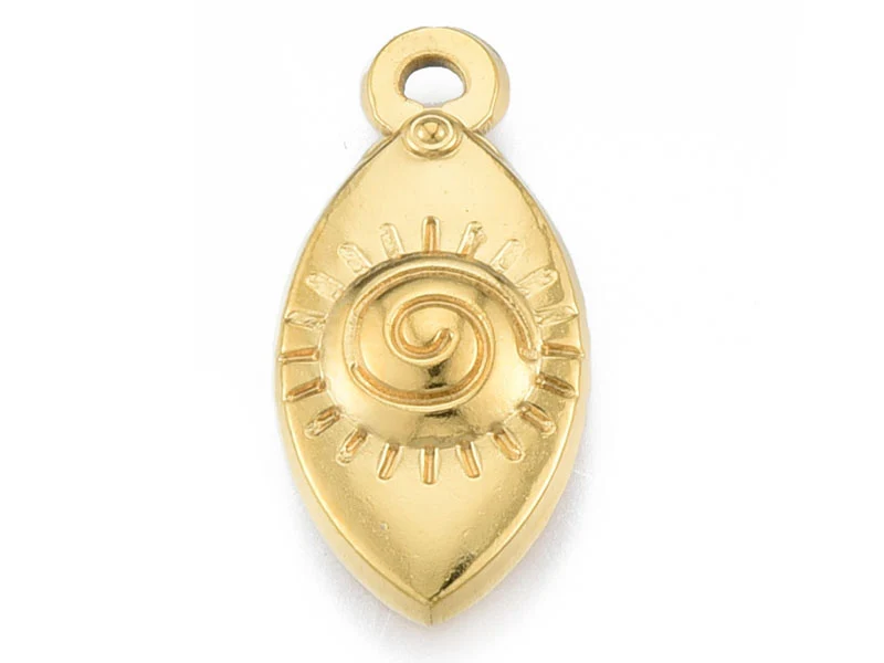 Pendentif ovale œil - Doré à l'or fin - 21 x 10 mm