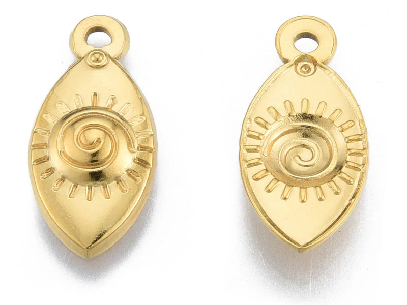 Pendentif ovale œil - Doré à l'or fin - 21 x 10 mm