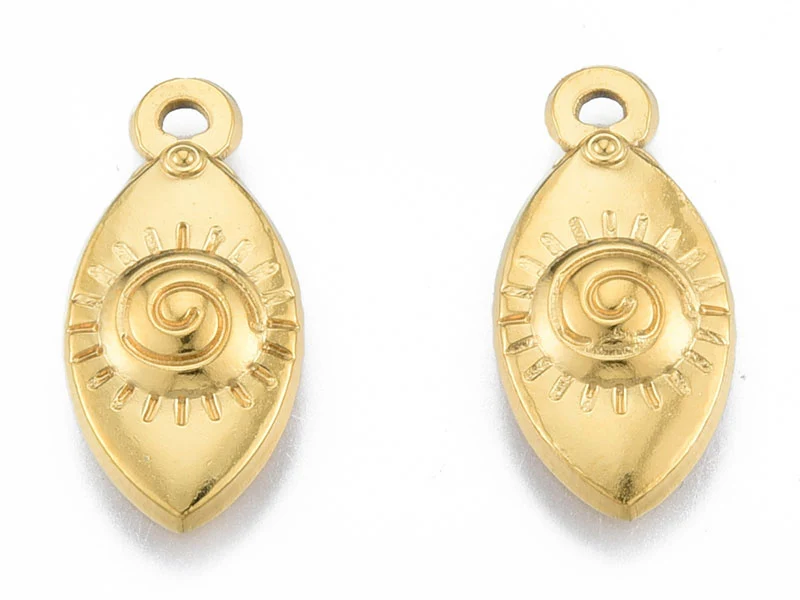 Pendentif ovale œil - Doré à l'or fin - 21 x 10 mm