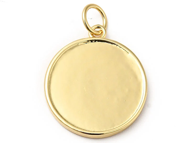 Pendentif rond doré à l'or fin 18K - Soleil ethnique - 18 x 16 mm
