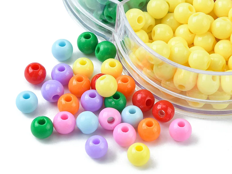 Boîte de 490 perles opaques rondes - 7 couleurs - 6 mm