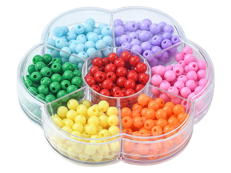Boîte de 490 perles opaques rondes - 7 couleurs - 6 mm