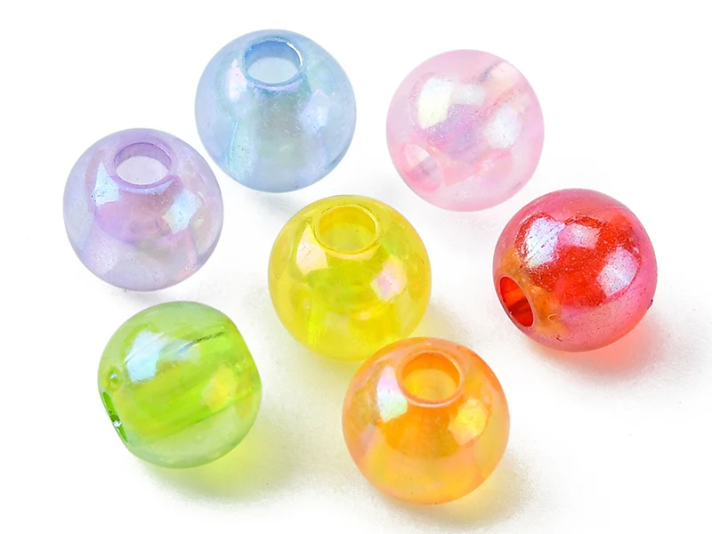 Boîte de 490 perles rondes transparentes en acrylique - 7 couleurs - 6 mm