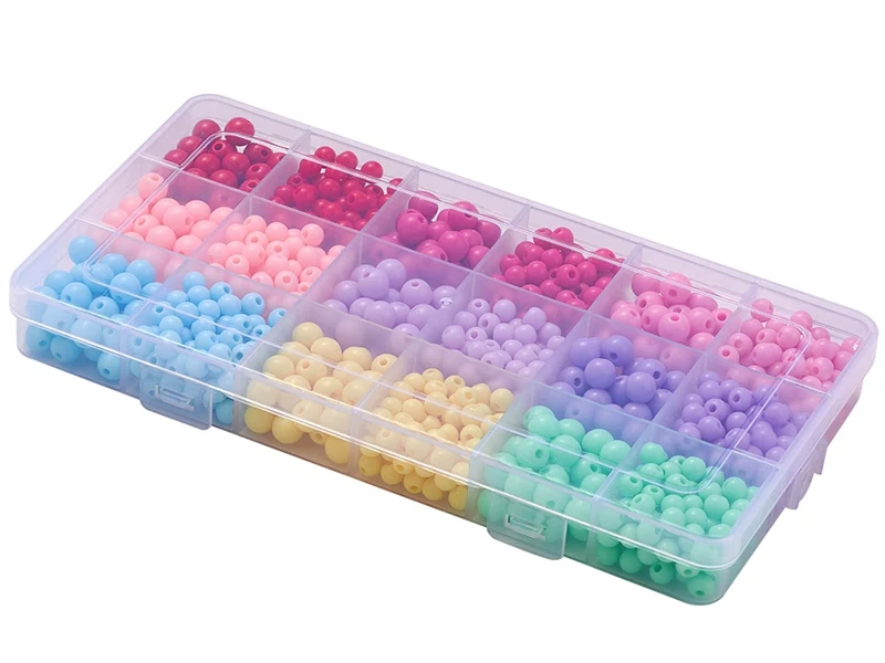 Boîte de 1000 perles rondes opaques en acrylique - 9 couleurs
