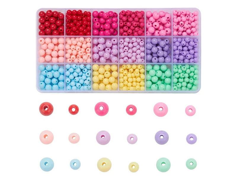 Boîte de 1000 perles rondes opaques en acrylique - 9 couleurs