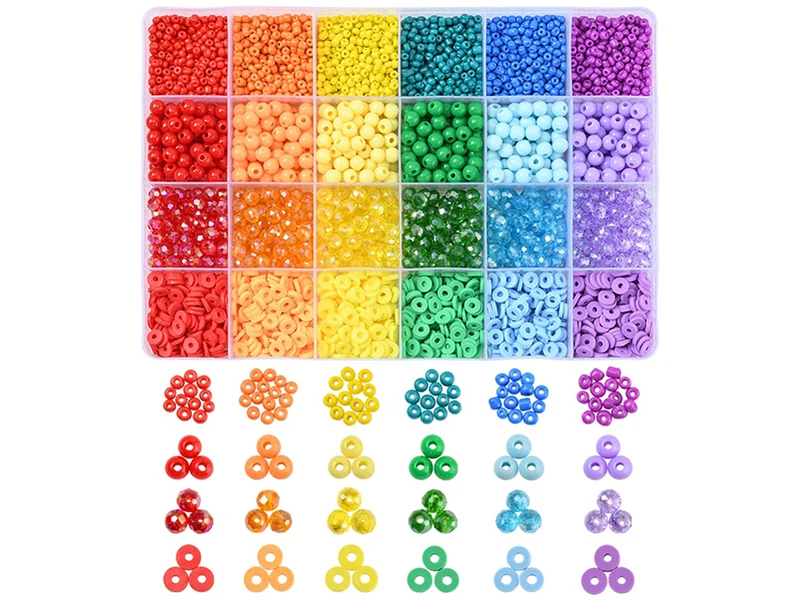 Boîte de 4300 perles variées : rocailles, plastique, heishi - 6 couleurs