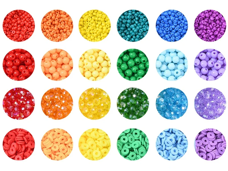 Boîte de 4300 perles variées : rocailles, plastique, heishi - 6 couleurs