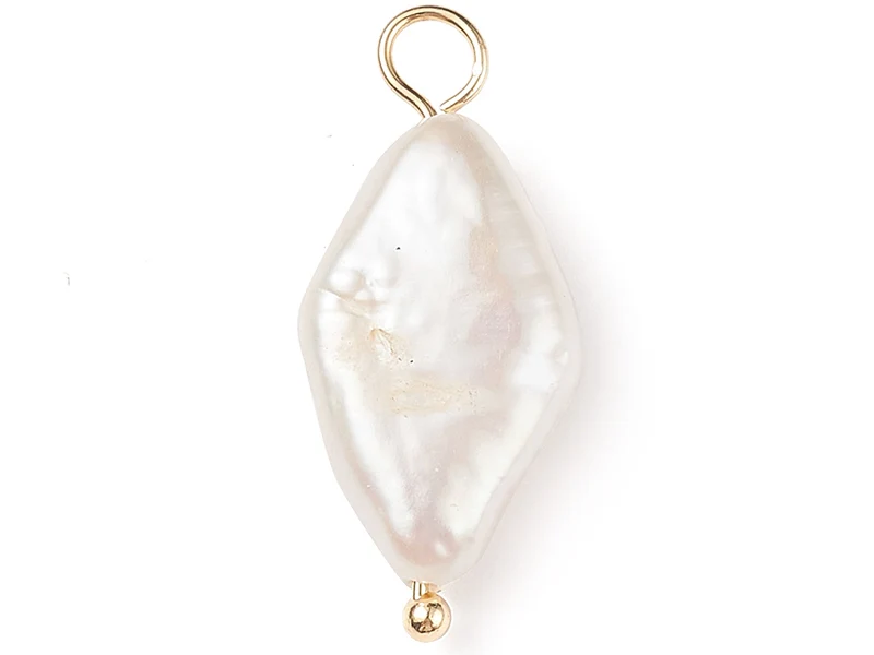 Pendentif losange en perle de culture - Doré à l'or fin 18K - 23 x 10 mm