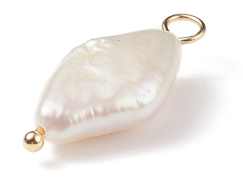 Pendentif losange en perle de culture - Doré à l'or fin 18K - 23 x 10 mm