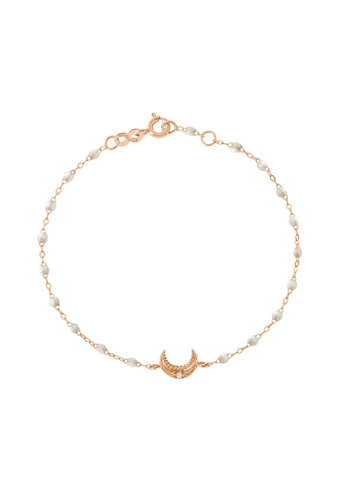 Bracelet Lune Diamant Or Rose Et Résine Opale