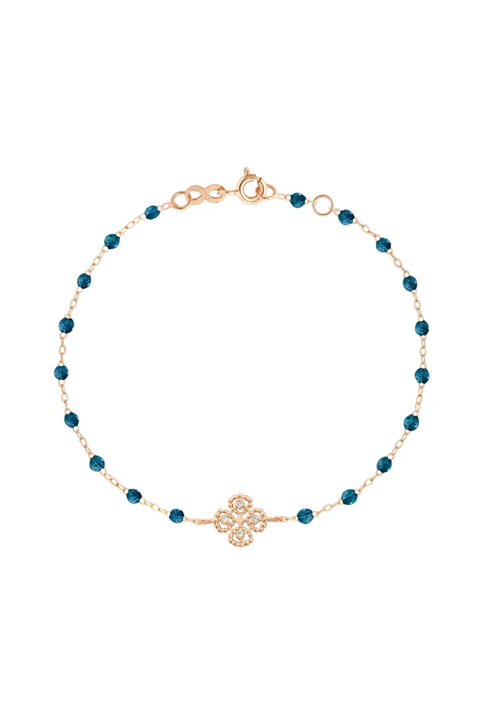 Bracelet Lucky Trèfle Diamant Or Rose Diamant Et Résines Jungle 17cm