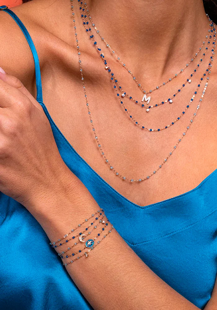 Collier Classique Gigi Or Rose Et Résines Saphir 42cm